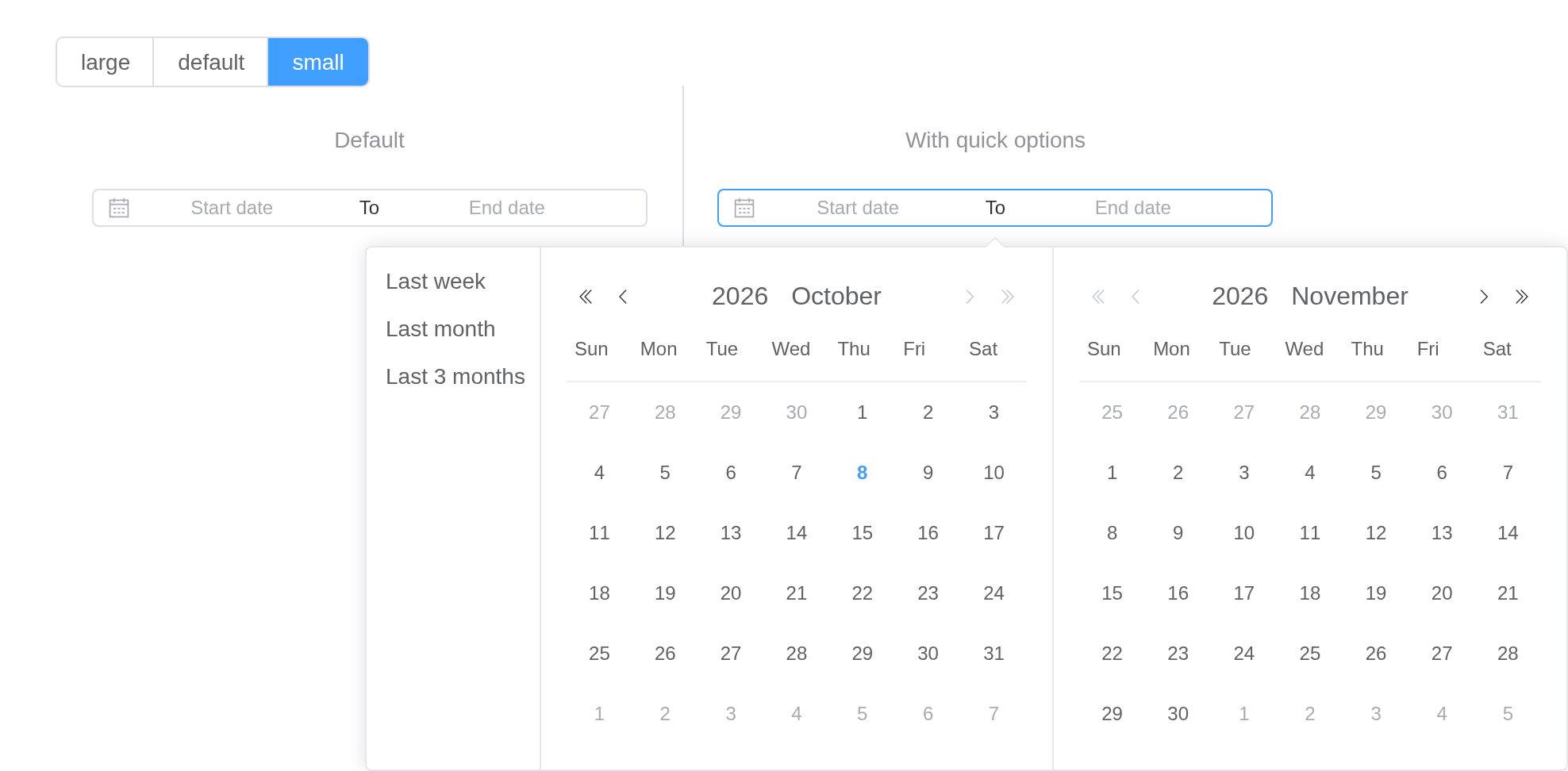 The date-range example, running