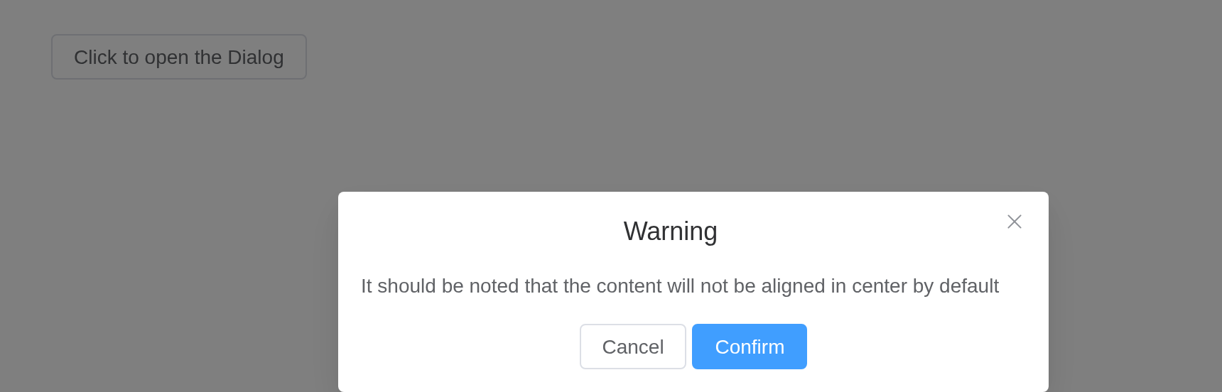 The centered-content example, running