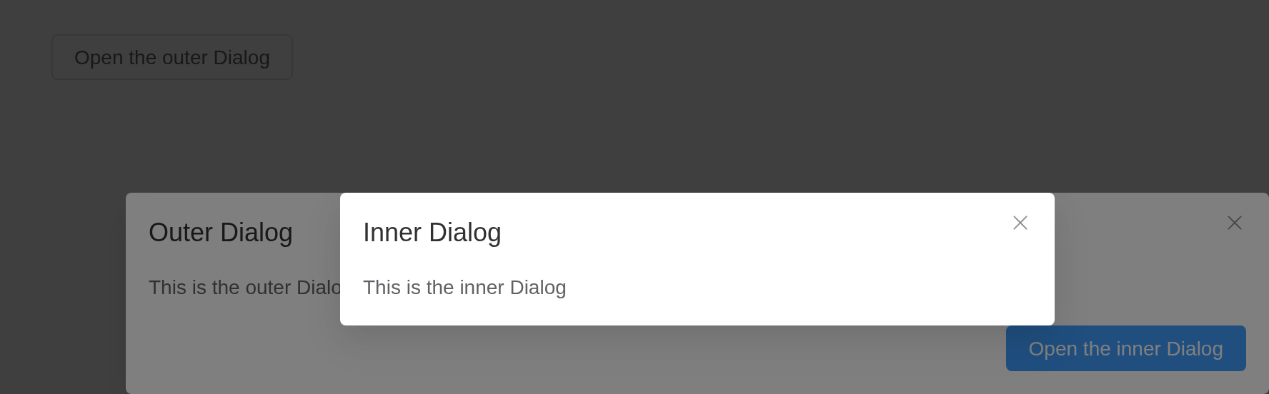 The nested-dialog example, running