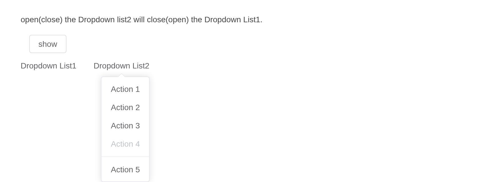 The dropdown-methods example, running