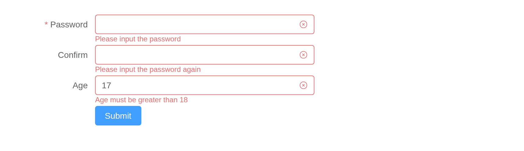 The custom-validation example, running