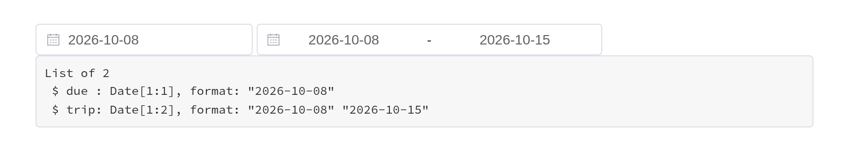 The dates example, running