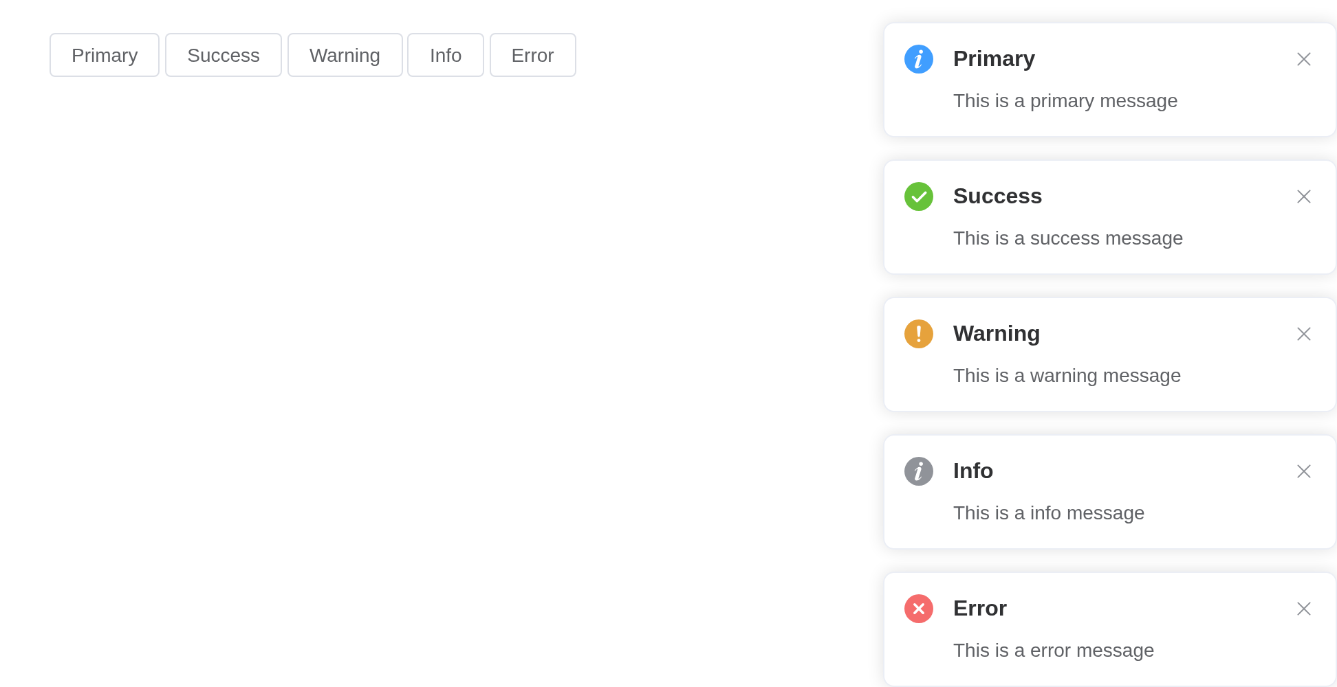 The different-types example, running