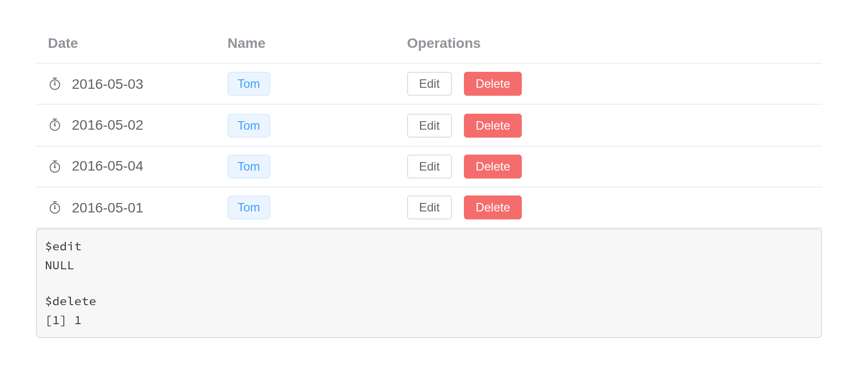The custom-column example, running