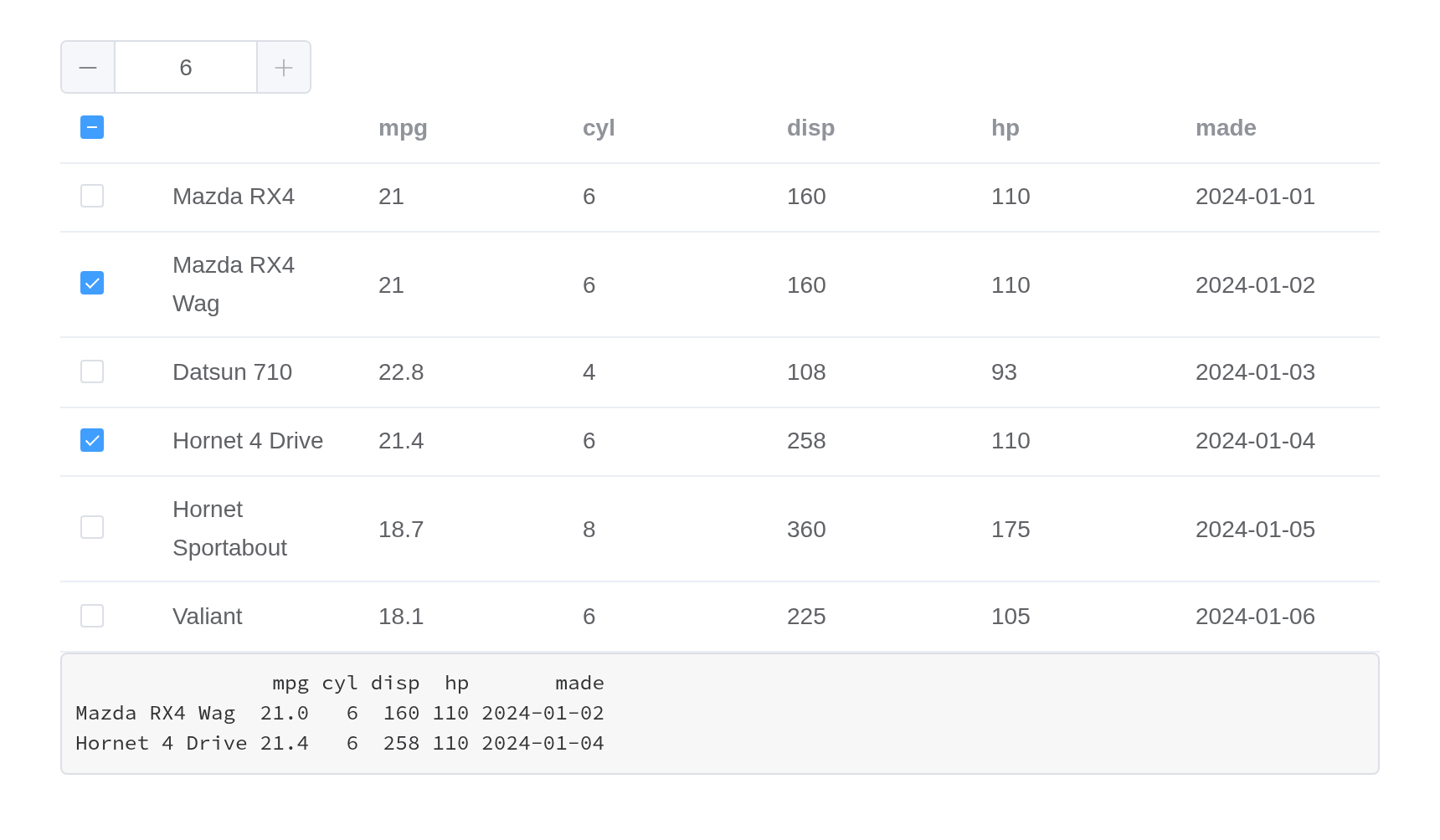 The shiny-output example, running
