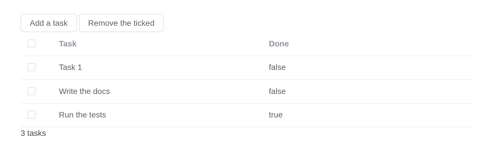 The shiny-rows example, running