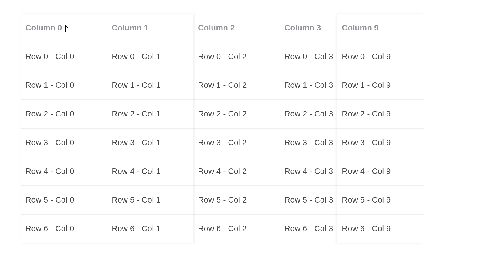 The fixed-columns example, running